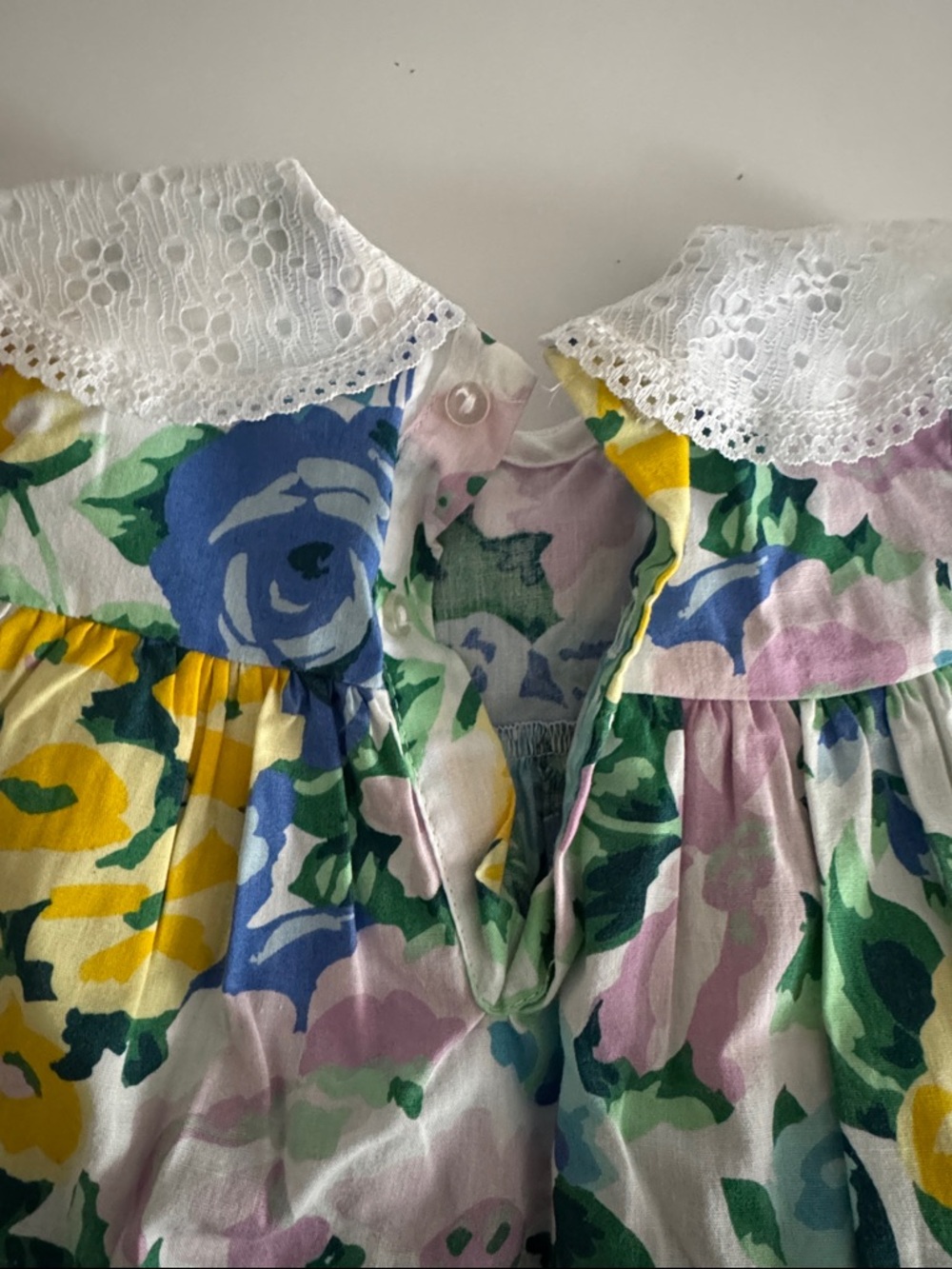 Vintage Allison Ann Girl Floral Lace-Collar Casual Dress - Blue, Yellow & Green - Picture 6 of 6